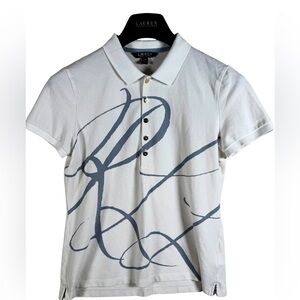 Lauren Ralph Lauren Polo Shirt Women’s Large White Blue Script Designer